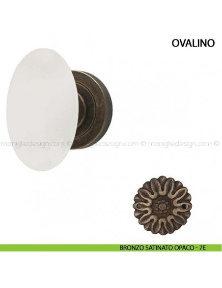 Pomolo per porta Ovalino Comit con porcellana bianca bronzo satinato opaco
