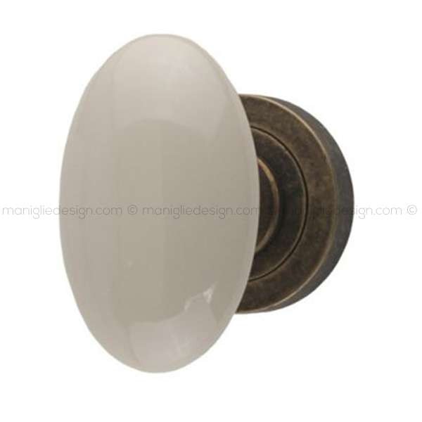 Maniglia Per Porta In Porcellana Di Limoges - Doppio Pomello Ovale, Bianco Su Ottone - Foto 10