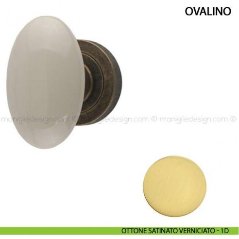 Pomolo per porta Ovalino Comit con porcellana avorio ottone satinato verniciato