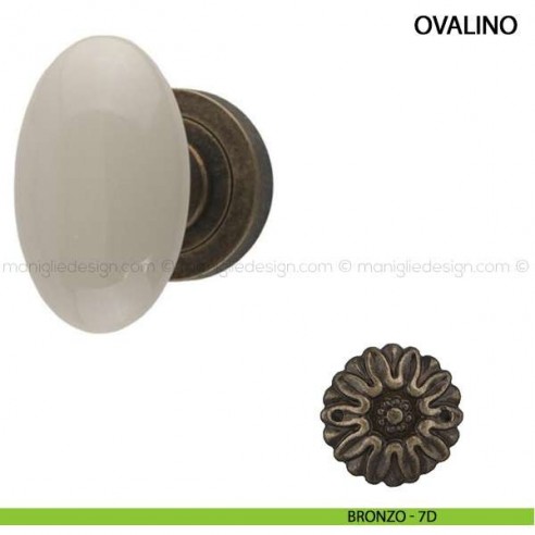Pomolo per porta Ovalino Comit con porcellana avorio bronzo