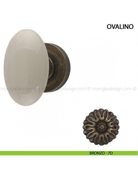 Pomolo per porta Ovalino Comit con porcellana avorio bronzo