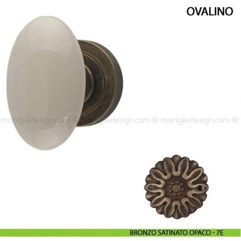 Pomolo per porta Ovalino Comit con porcellana avorio bronzo satinato opaco