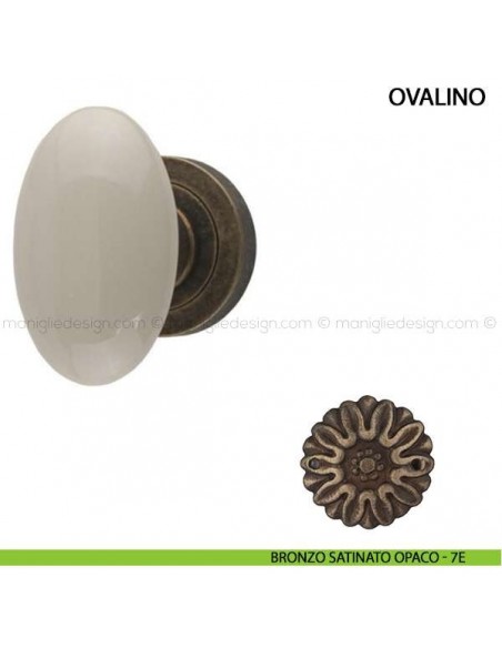 Pomolo per porta Ovalino Comit con porcellana avorio bronzo satinato opaco