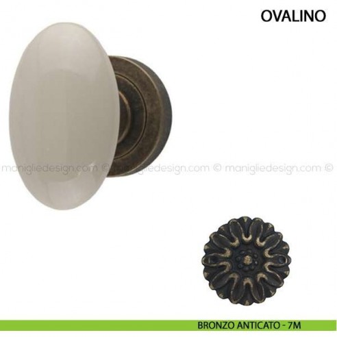 Pomolo per porta Ovalino Comit con porcellana avorio bronzo anticato