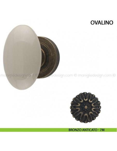 Pomolo per porta Ovalino Comit con porcellana avorio bronzo anticato