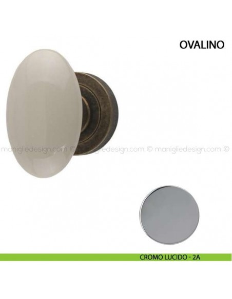 Pomolo per porta Ovalino Comit con porcellana avorio cromo lucido