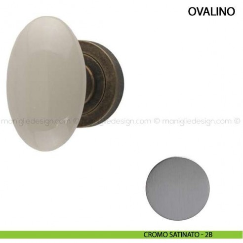Pomolo per porta Ovalino Comit con porcellana avorio cromo satinato