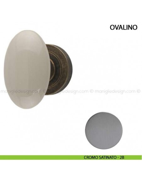 Pomolo per porta Ovalino Comit con porcellana avorio cromo satinato