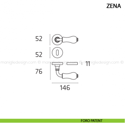 Maniglia per porta Zena Comit con porcellana bianca foro patent