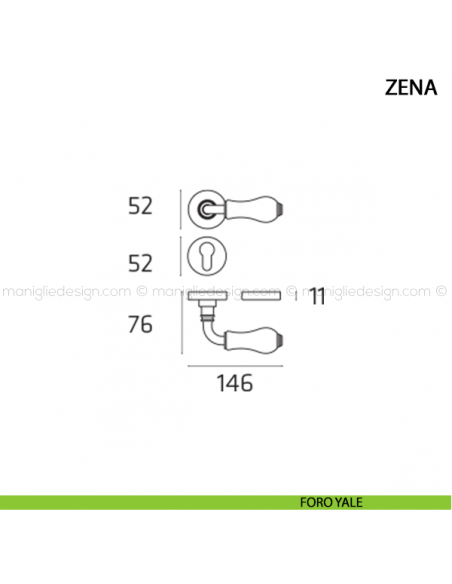 Maniglia per porta Zena Comit con porcellana bianca foro yale