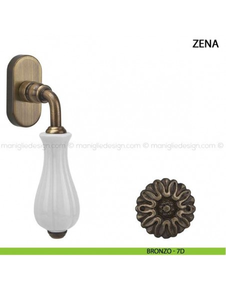 Maniglia per finestra martellina DK Zena Comit con porcellana bianca bronzo