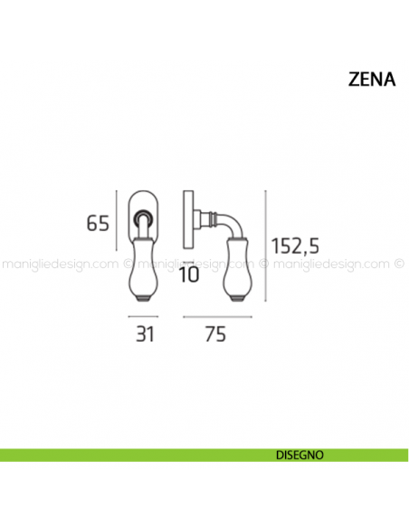 Maniglia per finestra martellina DK Zena Comit con porcellana bianca disegno
