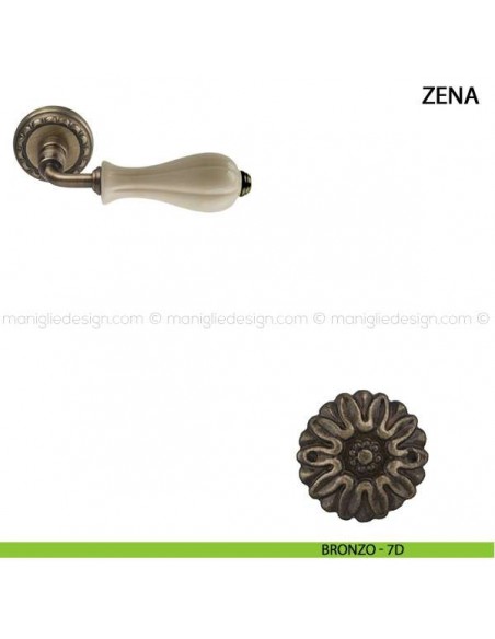 Maniglia per porta Zena Comit con porcellana avorio opaco bronzo