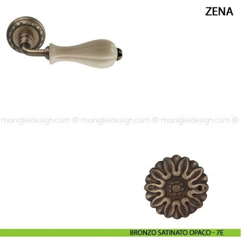 Maniglia per porta Zena Comit con porcellana avorio opaco bronzo satinato opaco