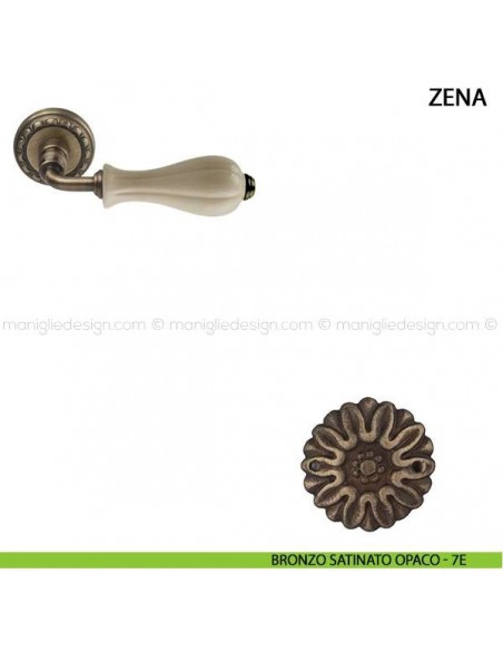 Maniglia per porta Zena Comit con porcellana avorio opaco bronzo satinato opaco