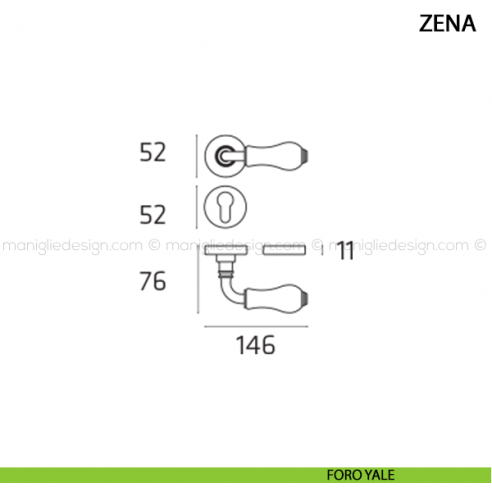 Maniglia per porta Zena Comit con porcellana avorio opaco foro yale