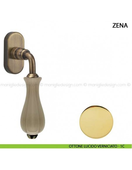 Maniglia per finestra martellina DK Zena Comit con porcellana avorio opaco ottone lucido verniciato
