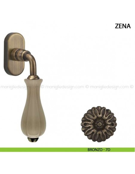 Maniglia per finestra martellina DK Zena Comit con porcellana avorio opaco bronzo