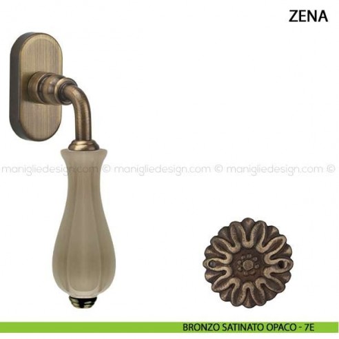 Maniglia per finestra martellina DK Zena Comit con porcellana avorio opaco bronzo satinato opaco