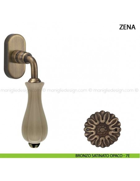Maniglia per finestra martellina DK Zena Comit con porcellana avorio opaco bronzo satinato opaco