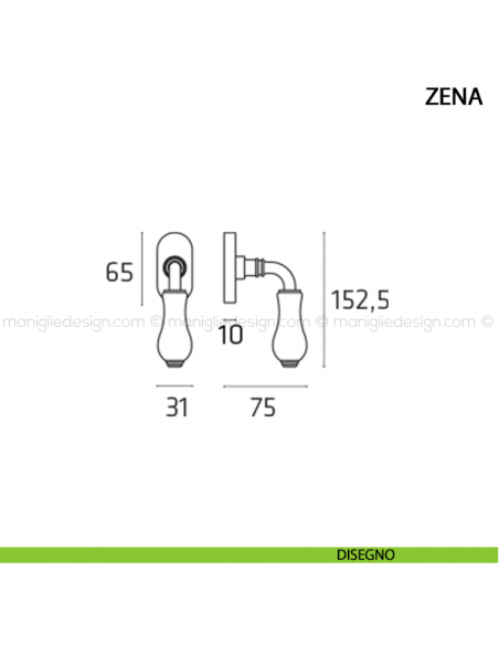 Maniglia per finestra martellina DK Zena Comit con porcellana avorio opaco disegno