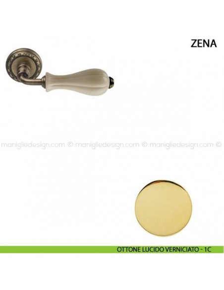 Maniglia per porta Zena Comit con porcellana avorio lucido ottone lucido verniciato