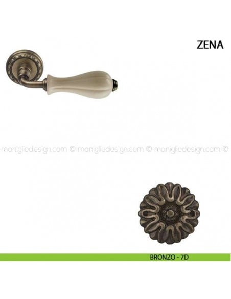 Maniglia per porta Zena Comit con porcellana avorio lucido bronzo