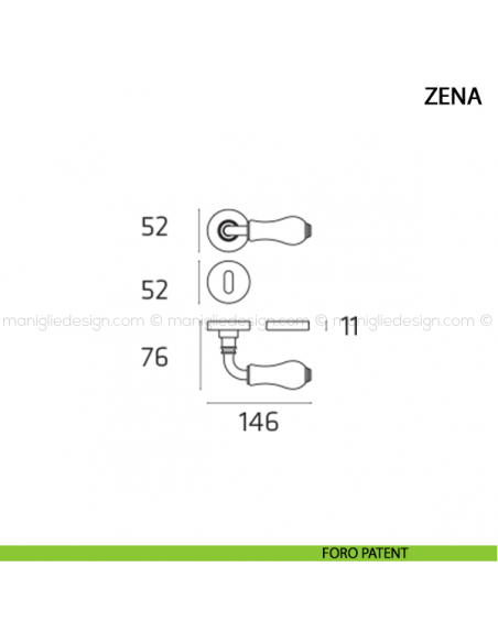Maniglia per porta Zena Comit con porcellana avorio lucido foro patent