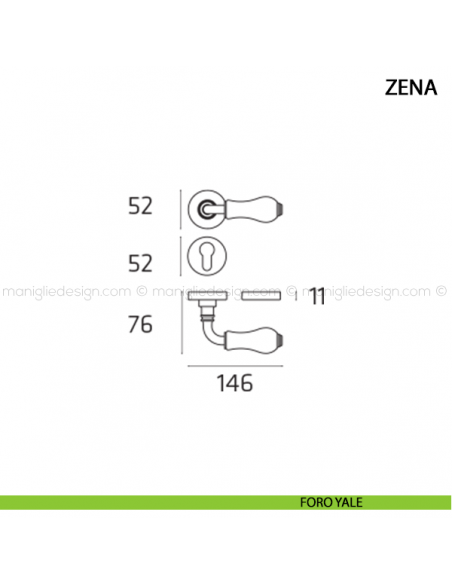 Maniglia per porta Zena Comit con porcellana avorio lucido foro yale