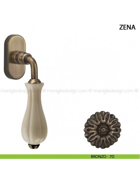 Maniglia per finestra martellina DK Zena Comit con porcellana avorio lucido bronzo