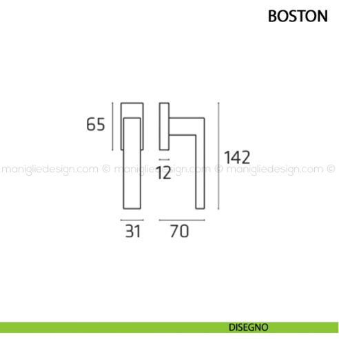 Maniglia per finestra martellina DK Boston Comit disegno