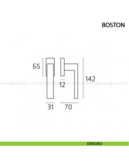 Maniglia per finestra martellina DK Boston Comit disegno
