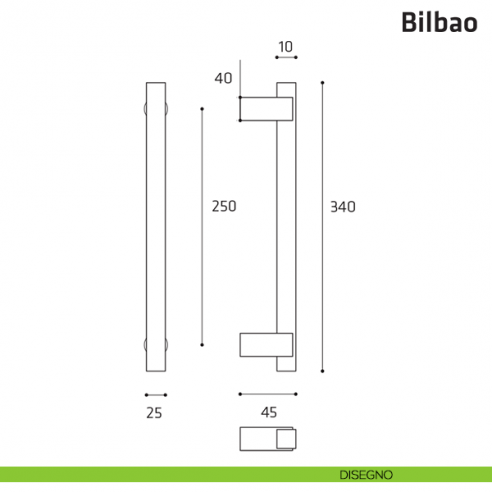 Maniglione per porta Bilbao Comit accoppiato 340 mm disegno
