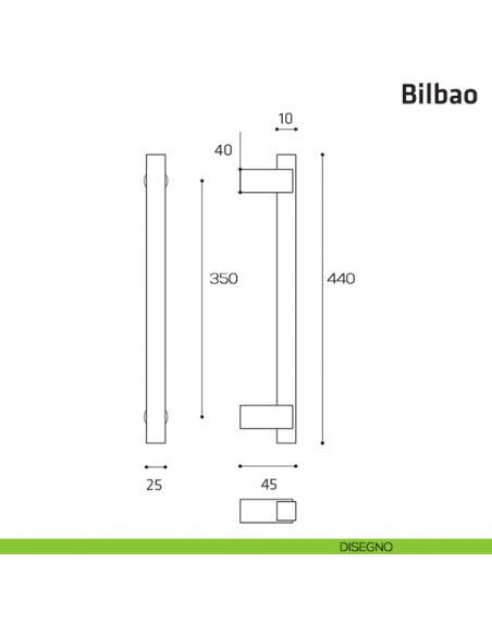 Maniglione per porta Bilbao Comit accoppiato 440 mm disegno
