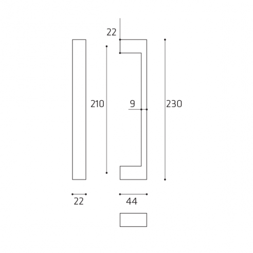 Maniglione per porta Biblo Comit singolo 230 mm disegno
