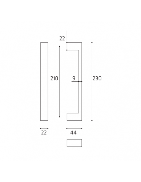 Maniglione per porta Biblo Comit accoppiato 230 mm disegno