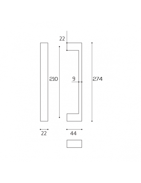 Maniglione per porta Biblo Comit singolo 274 mm disegno
