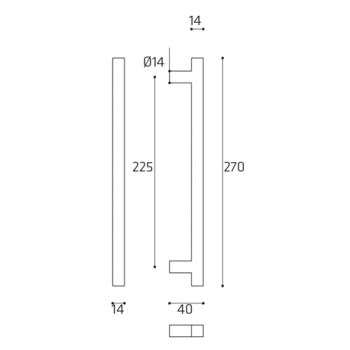 Maniglione per porta Slide Comit accoppiato 270 mm disegno