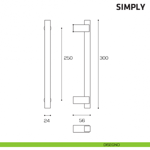 Maniglione per porta Simply Comit accoppiato 300 mm disegno