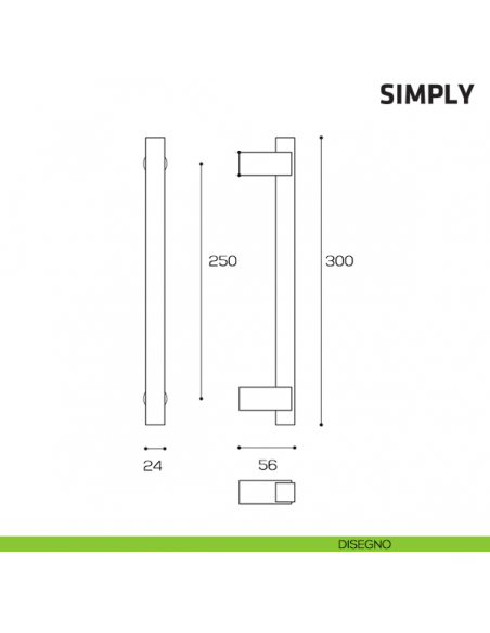 Maniglione per porta Simply Comit accoppiato 300 mm disegno