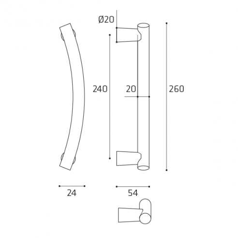 Maniglione per porta Galaxy Comit accoppiato 260 mm disegno