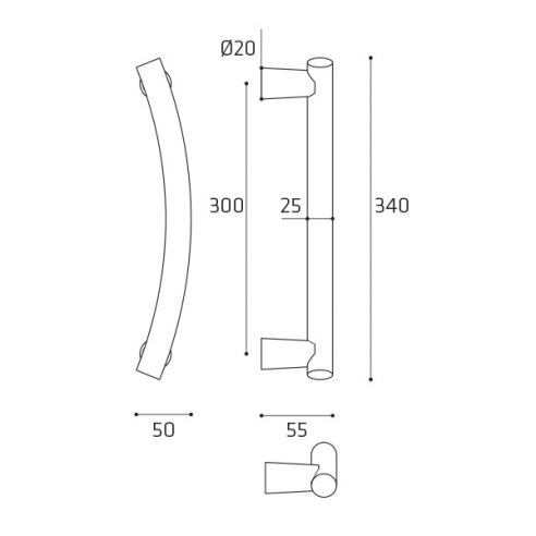 Maniglione per porta Helios Comit accoppiato 340 mm disegno