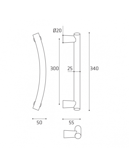 Maniglione per porta Helios Comit accoppiato 340 mm disegno