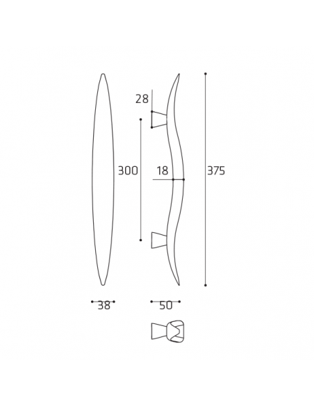 Maniglione per porta Fly Comit singolo 375 mm disegno