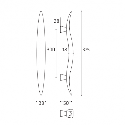 Maniglione per porta Fly Comit accoppiato 375 mm disegno