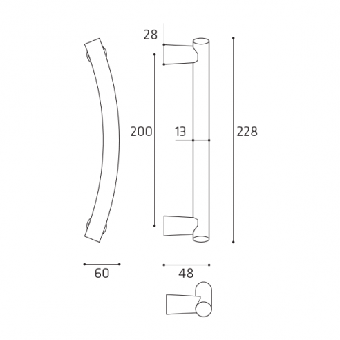 Maniglione per porta Arco Comit singolo 228 mm disegno