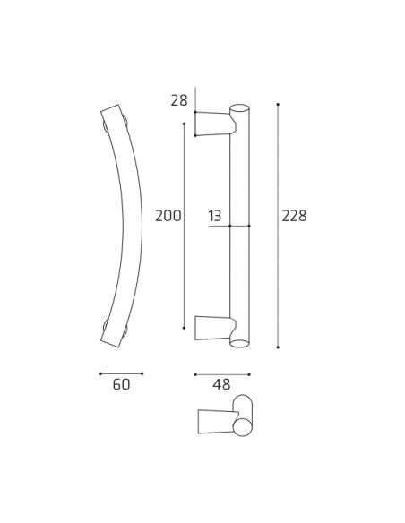 Maniglione per porta Arco Comit singolo 228 mm disegno