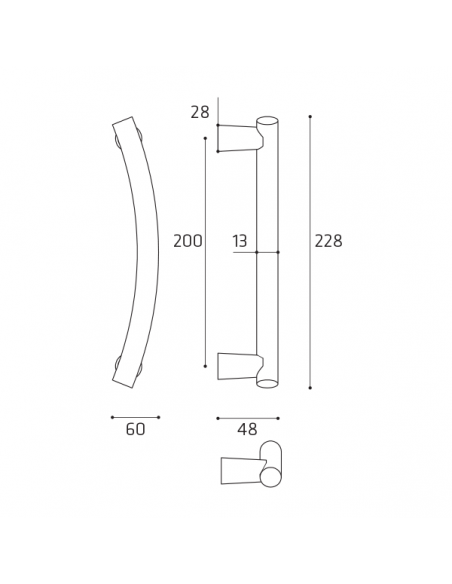 Maniglione per porta Arco Comit accoppiato 228 mm disegno