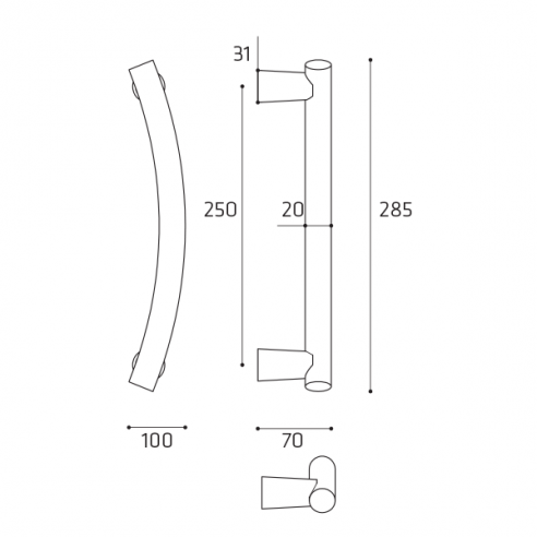 Maniglione per porta Boston Comit accoppiato 285 mm disegno