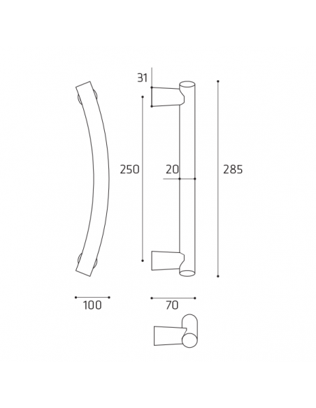 Maniglione per porta Boston Comit accoppiato 285 mm disegno